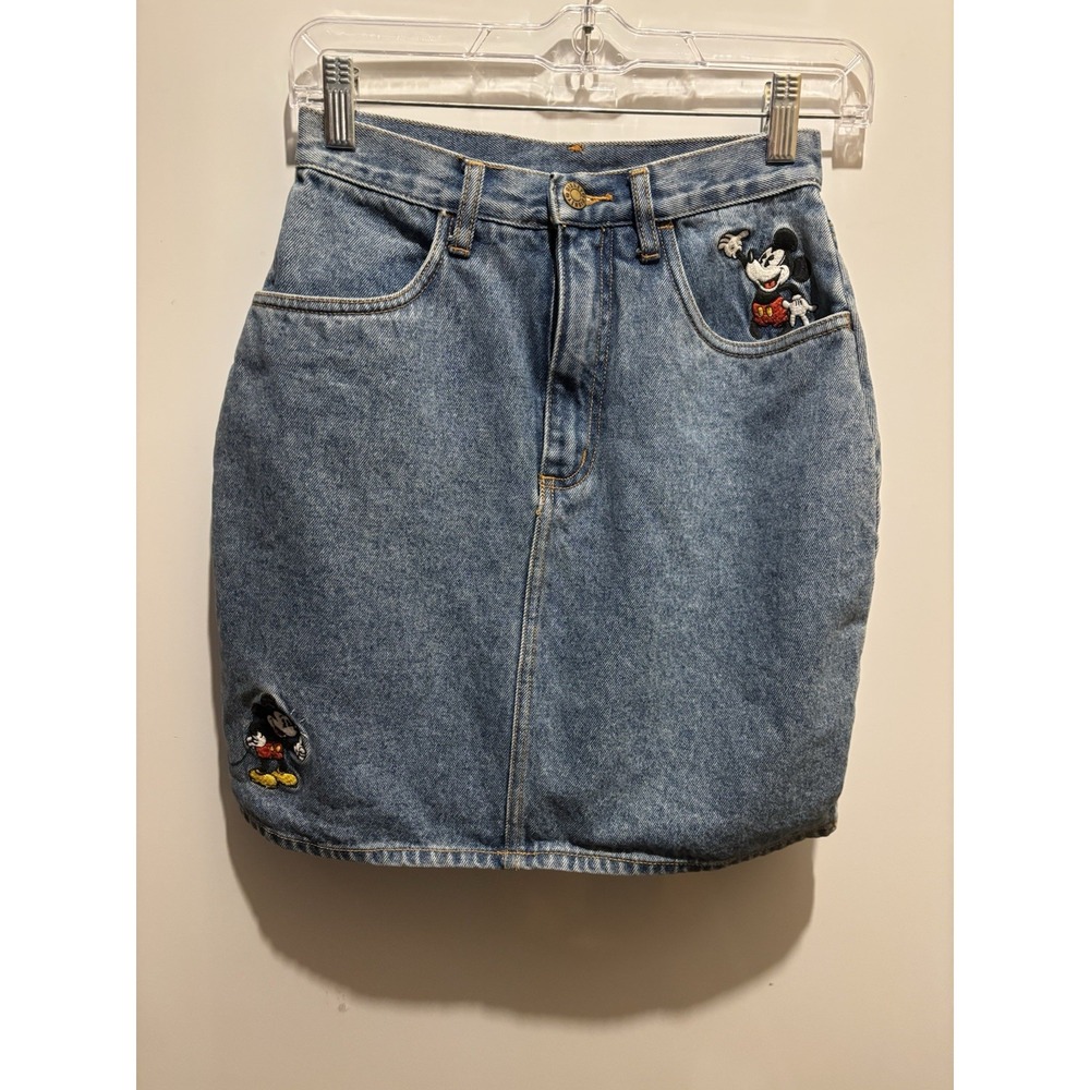 Vintage Walt Disney Denim Skirt Mickey Mouse Ladies Size S W 26" L 18" Y2K